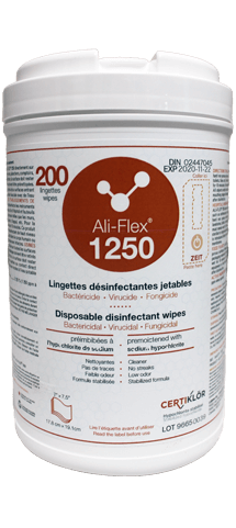 Ali-Flex 1250 Disposable Disinfecting Wipes: Disposable disinfecting wipes pre-moistened with stabilized sodium hypochlorite (1250 ppm) for use in the healthcare facilities. Ali-Flex<sup>®</sup> 1250 is a unique product with a lot of competitive advantages. Its composition makes it an easy-to-use product due to the fact that the wipes are pre-moistened. Get started today by requesting at no cost or obligation a demonstration.