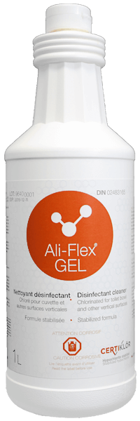 Ali-Flex GEL Low Foam Disinfectant Cleaner for Toilets and Other Vertical Surfaces: Ali-Flex Gel is a low foam disinfectant cleaner for toilets and other vertical surfaces formulated with stabilized sodium hypochlorite (bleach, 4,0% / 40,000 ppm when packed), cleaning agents and corrosion inhibitor.</br></br> The surfactants contained in Ali-Flex<sup>®</sup> Gel increase its wetting power and contribute to degrease and remove dirt from hard non-porous surfaces such as countertops, walls, floors, toilets, commode chairs, etc. This product can be used in food facilities.